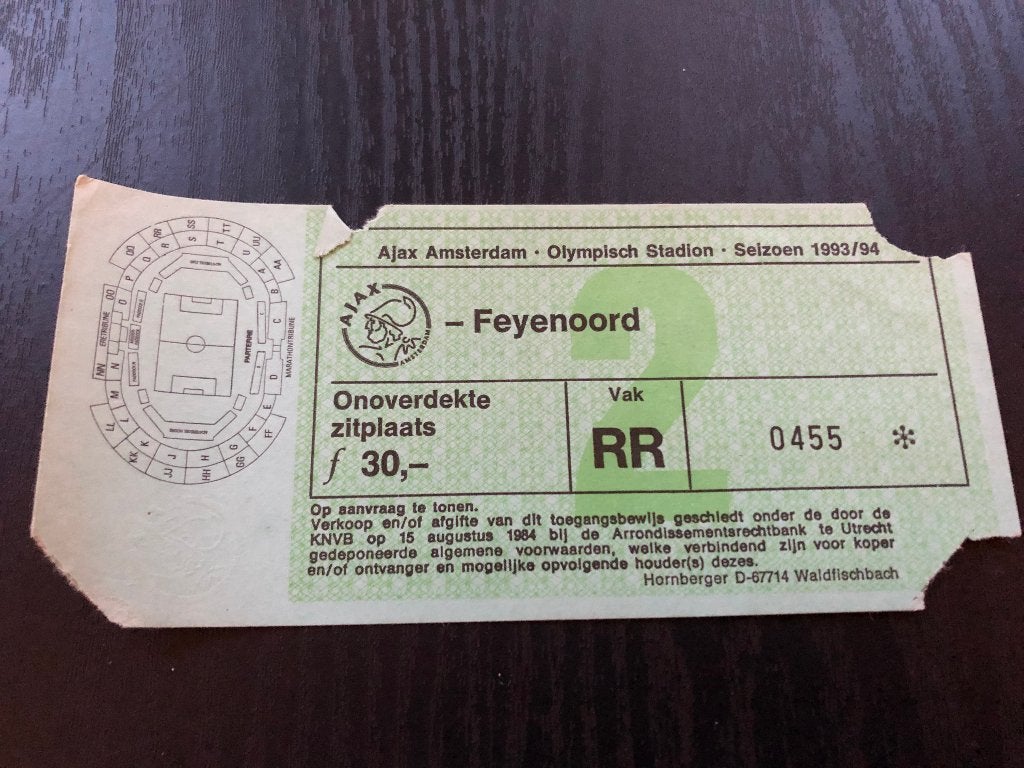 Ticket Ajax - Feyenoord seizoen 1993/1994, Ophalen of Verzenden, Zo goed als nieuw, Ajax, Overige typen
