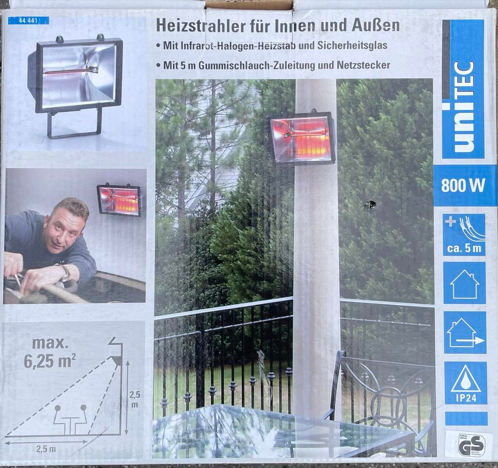 UNITEC Infrarood Terrasverwarmer 800W terrasverwarming, Tuin en Terras, Terrasverwarmers, Elektrisch, Nieuw, Ophalen of Verzenden
