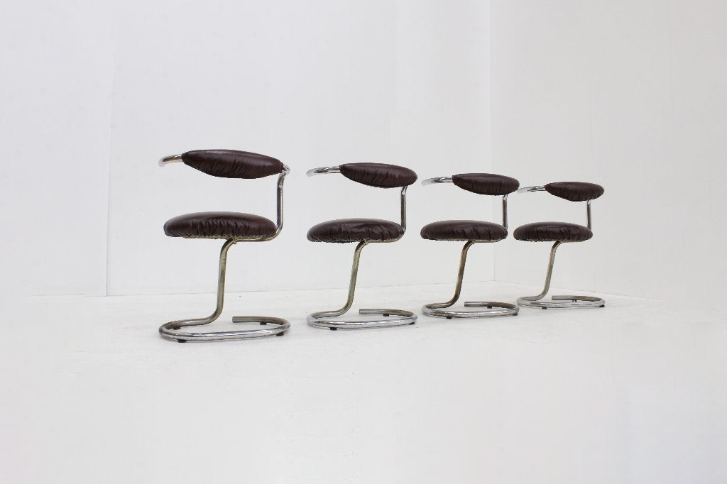 Vintage eetkamer stoelen model Cobra  Giotto Stoppino, Gebruikt, Bruin, Design, Ophalen of Verzenden