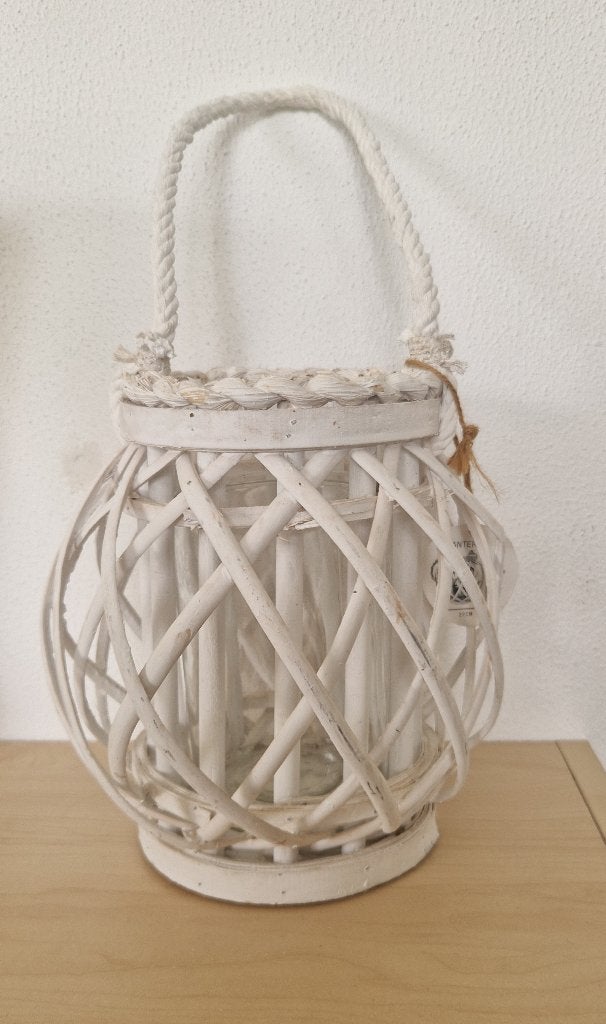 Nieuwe witte houten kandelaar met dik glas, hoog 22 cm, Huis en Inrichting, Wit, Nieuw, Ophalen of Verzenden, Hout