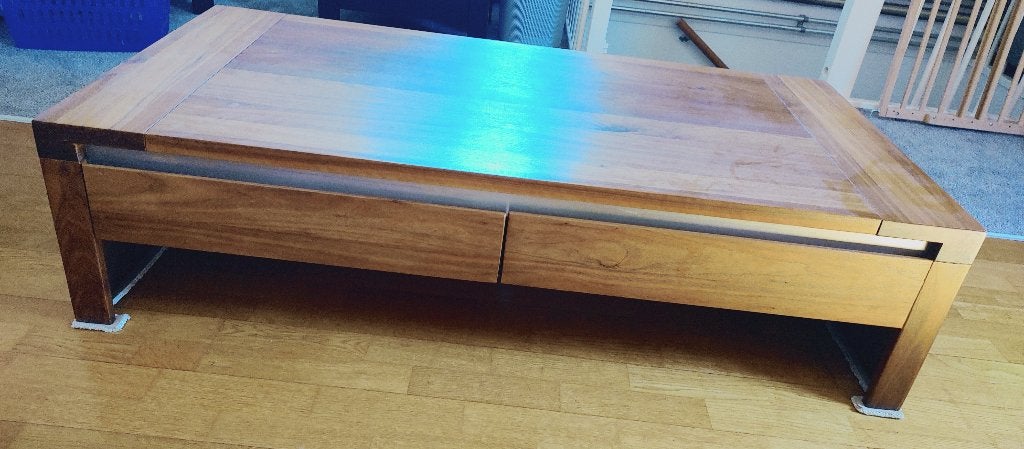 Notenhout Salontafel met lade 2 eenzijdig, Ophalen, 100 tot 150 cm, Nieuw, 50 tot 100 cm
