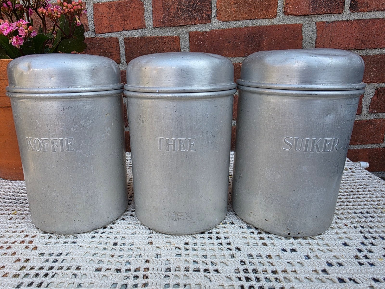 Vintage aluminium voorraadpotten (koffie, thee, suiker), Antiek en Kunst, Ophalen of Verzenden
