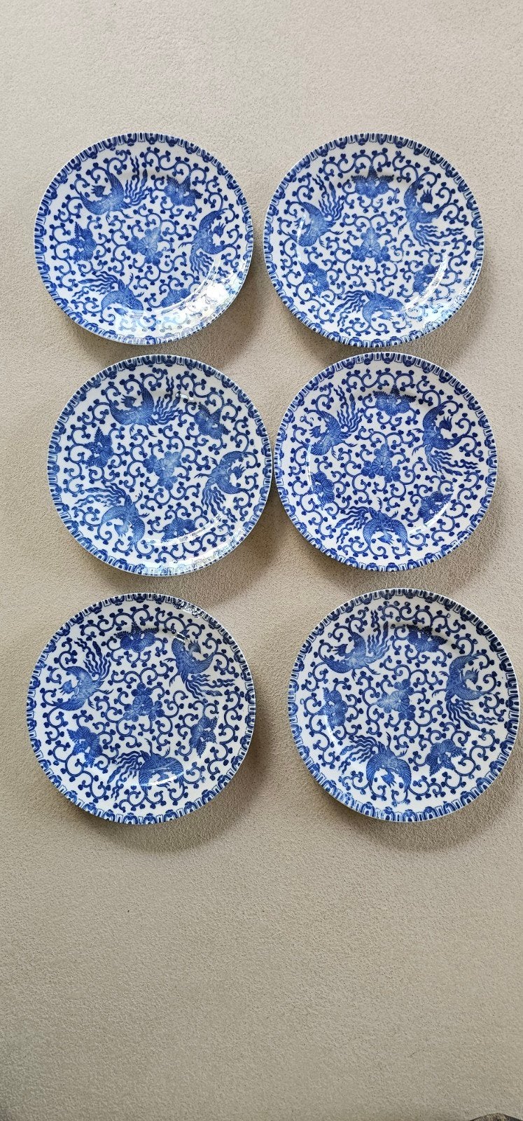 Set van 6 antieke Japanse porseleinen borden, blauw-wit, Antiek en Kunst, Antiek | Servies los, Ophalen