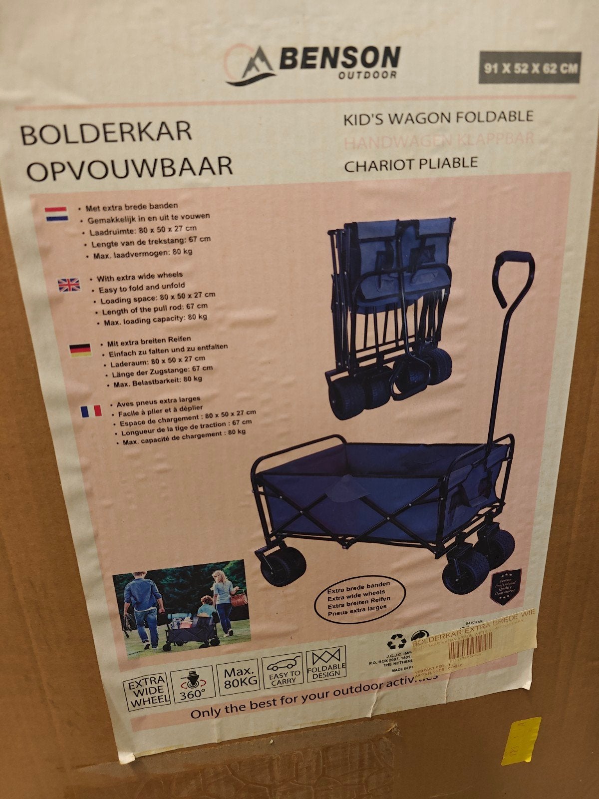 Benson Opvouwbare Bolderkar met Extra Brede Banden ( nieuw), Ophalen of Verzenden, Opvouwbaar, Nieuw