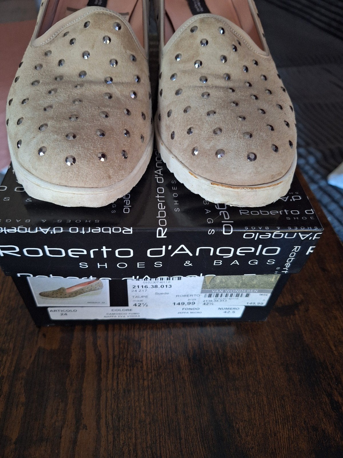 Mooie Roberto d'Angelo instappers met sleehak en studs, Verzenden, Instappers, Beige, Roberto d'Angelo