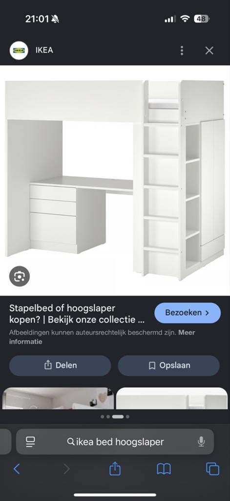 IKEA Hoogslaper met bureau en opbergruimte, Ophalen, Gebruikt, Eenpersoons, 200 cm