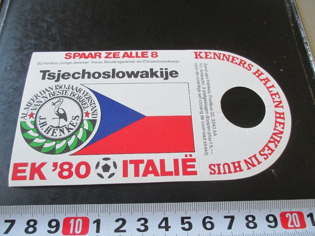 sticker henkes borrel voetbal EK 1980 vlag tsjechoslowakije*, Ophalen, Zo goed als nieuw