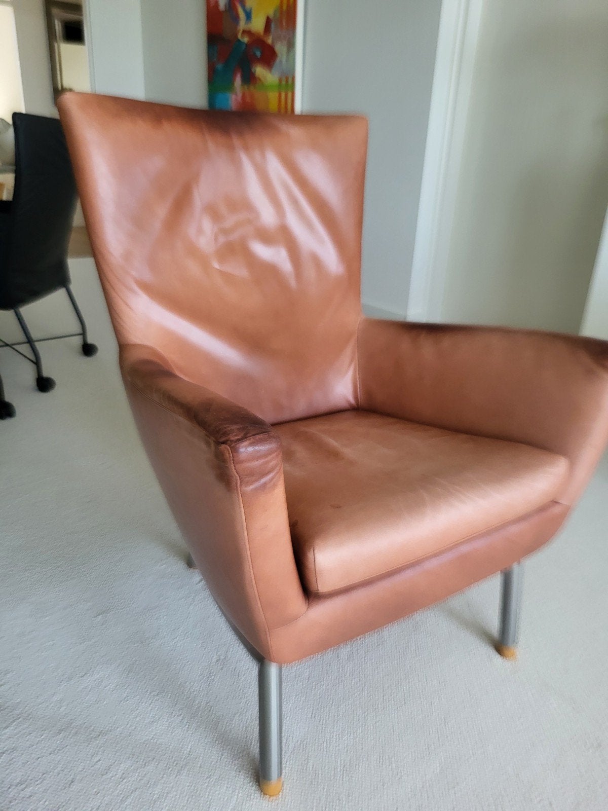 Label FOXX Fauteuil - Gerard v.d. Berg - Roodbruin Leer, Huis en Inrichting, Ophalen, Gebruikt, 75 tot 100 cm, 75 tot 100 cm