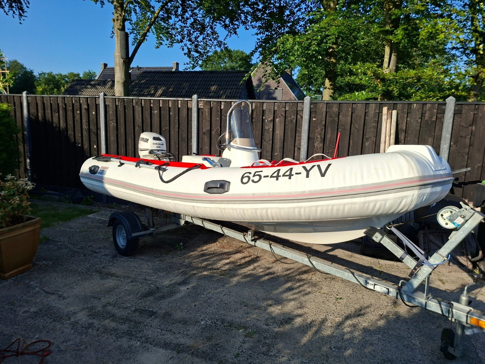 Console RIB 4.20 met Evinrude E-TEC 25 pk en Kalf trailer, Polyester/glasvezel, Gebruikt, Ophalen of Verzenden, Inclusief motor