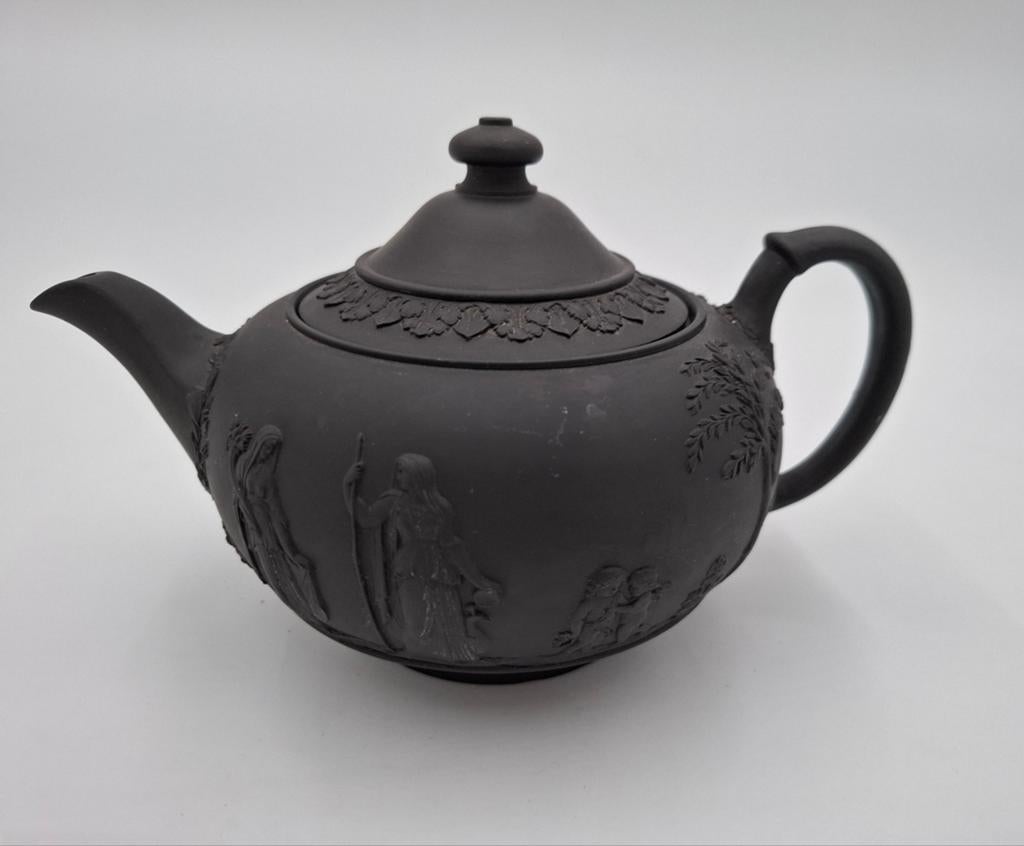 Antiek wedgwood basalt zwart theepot rouwservies, Ophalen of Verzenden