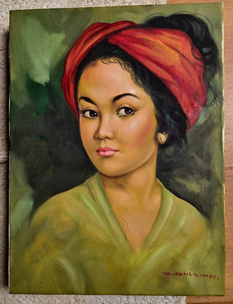 DULLAH (1919-1996)?? Portret van Indonesische vrouw ~1980, Doek, Portret of Personen, Ophalen of Verzenden, Olieverf