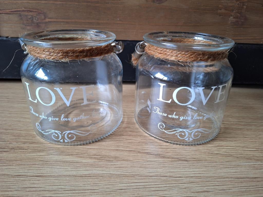 2 leuke glazen potjes, Ophalen, Overige materialen, Minder dan 25 cm