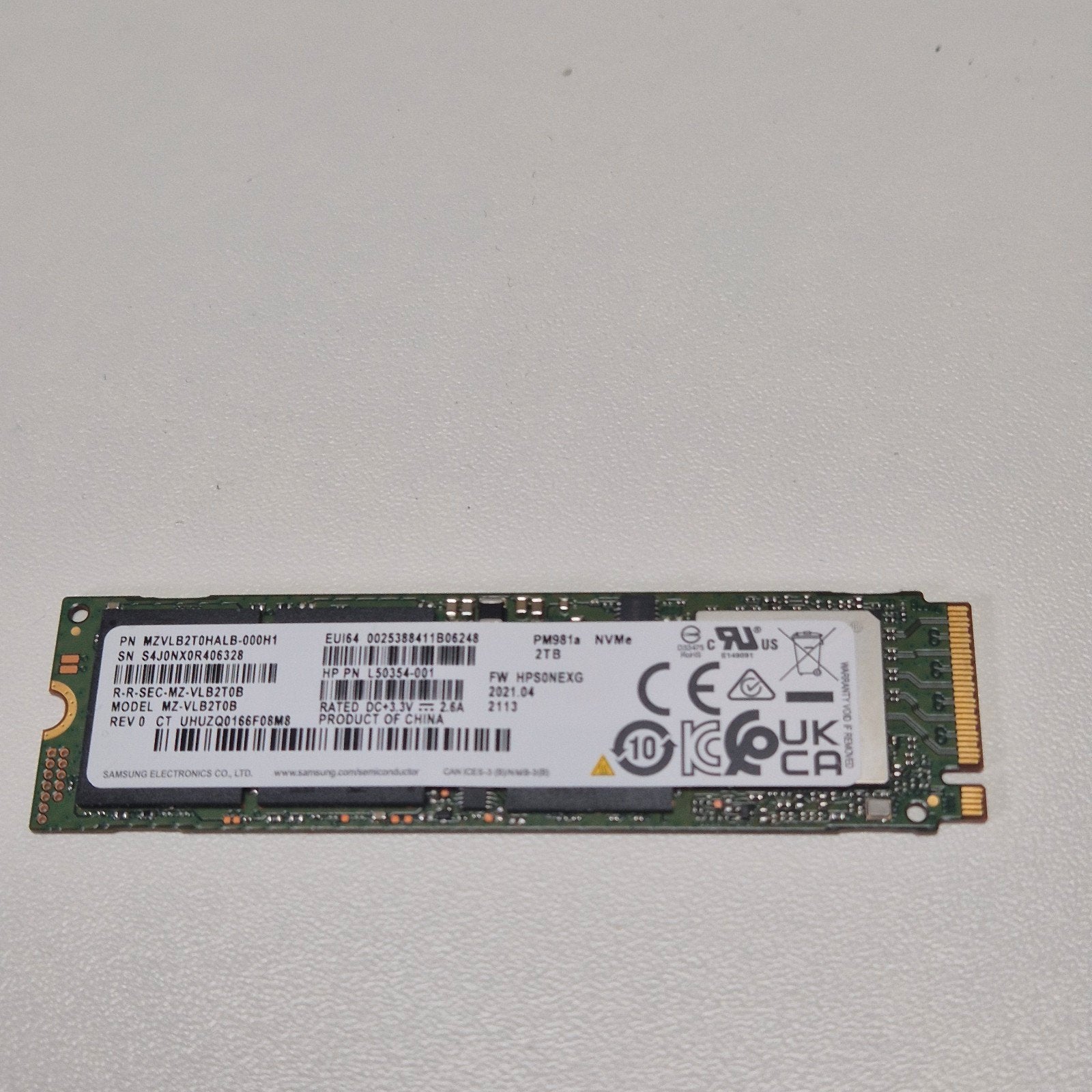 Samsung PM981a 2TB Nvme SSD 2280, Computers en Software, Intern, 2TB, Gebruikt, Verzenden