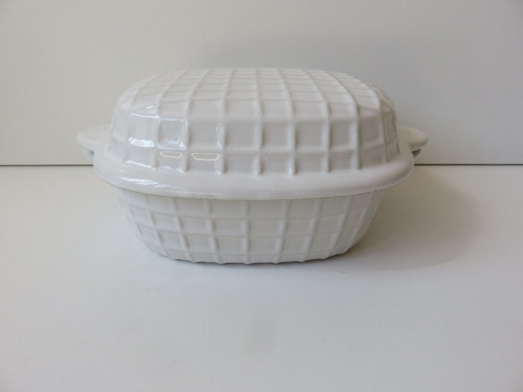 ovenschaal met deksel wit keramiek basket mandje look, Overige typen, Ophalen of Verzenden, Zo goed als nieuw, Steen/keramiek