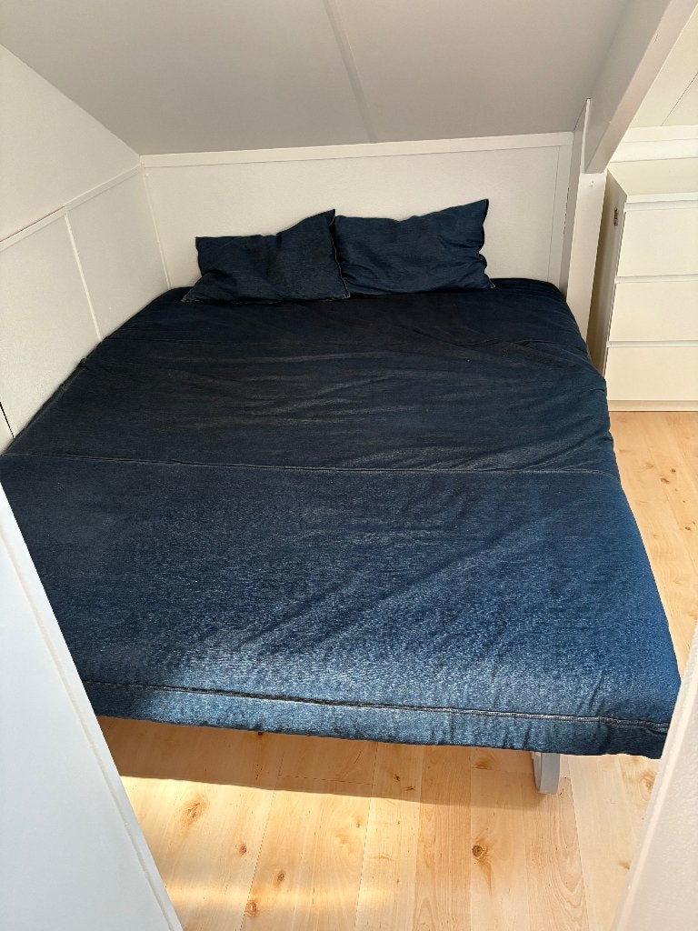 Slaapbank, Ophalen, Blauw, Tweepersoons, Zo goed als nieuw