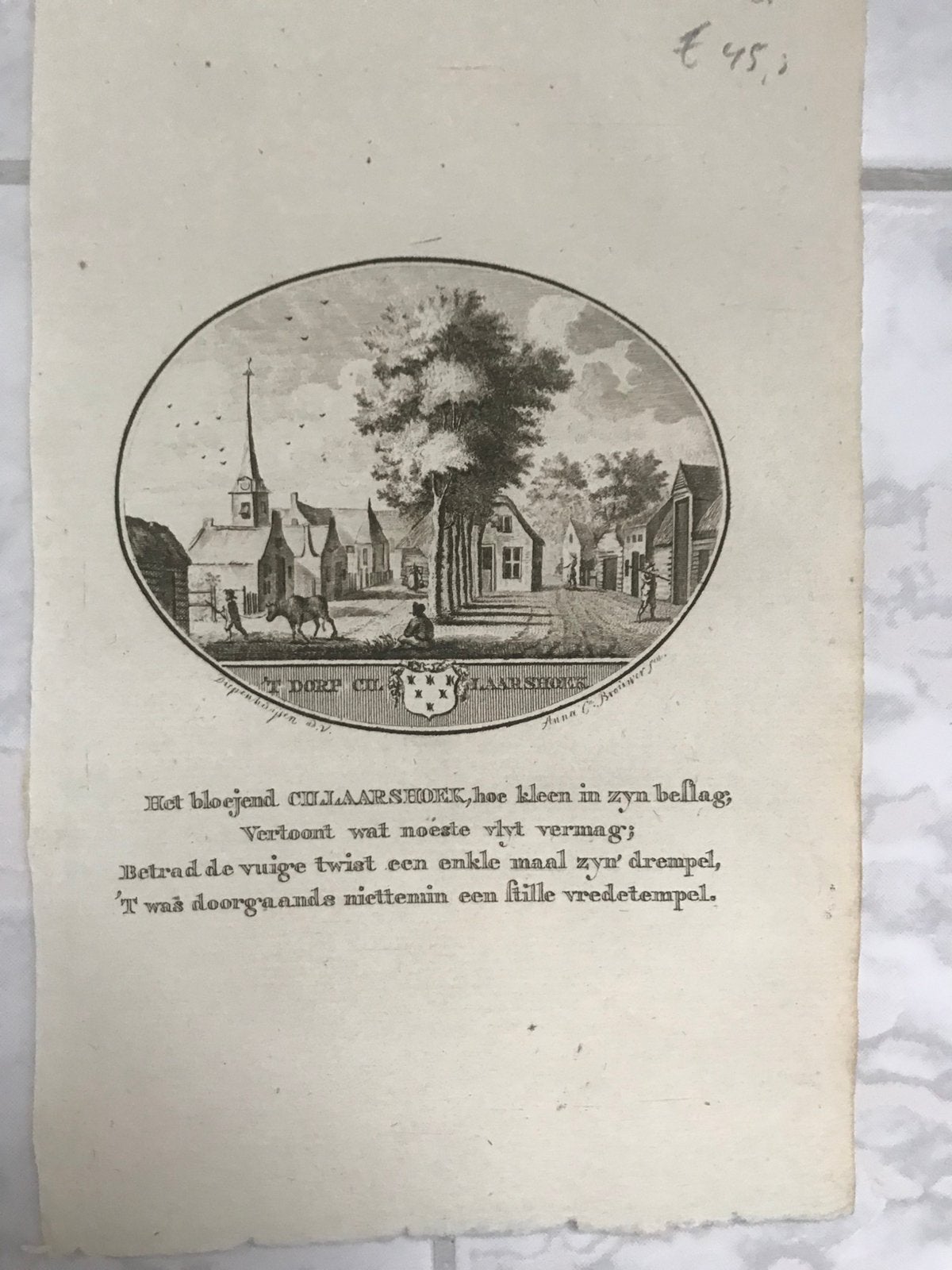 Zuid-Holland. ‘t Dorp Cillaarshoek. Van Ollefen, 1793, tekst, 10 cm, Origineel, Stadsgezicht, Ophalen of Verzenden