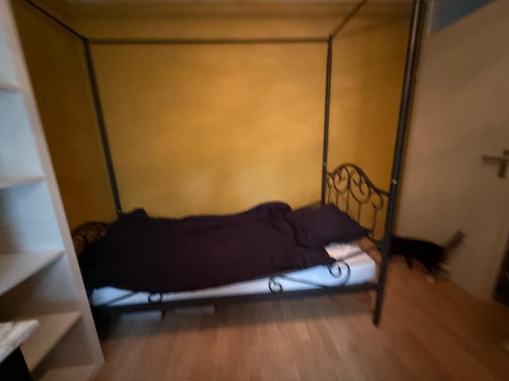 Zwart metalen hemelbed - Eenpersoons, Ophalen of Verzenden, Zo goed als nieuw