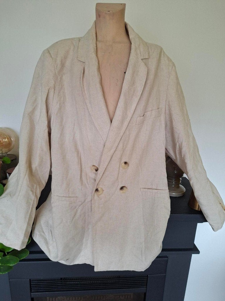 Creme linnen blazer met voering ms mode maat 48, Kleding | Dames, Grote Maten, Ophalen of Verzenden, Zo goed als nieuw, Beige