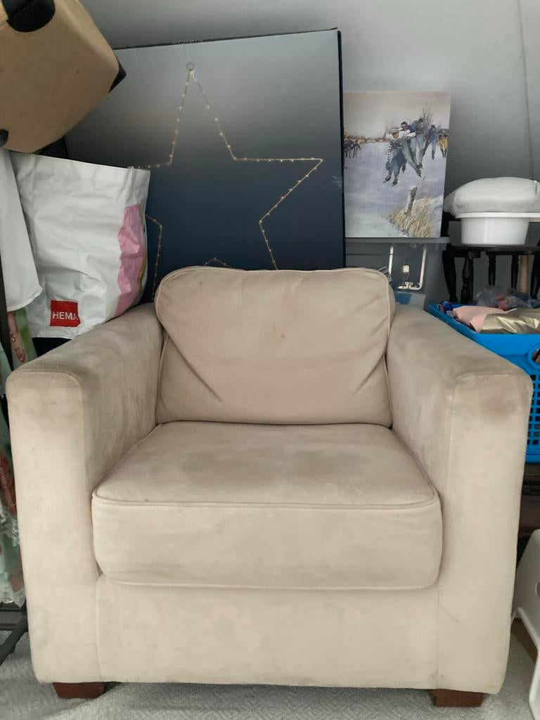 Comfortabele fauteuil - Crèmekleurig, Huis en Inrichting, Ophalen, Gebruikt, Stof, 75 tot 100 cm