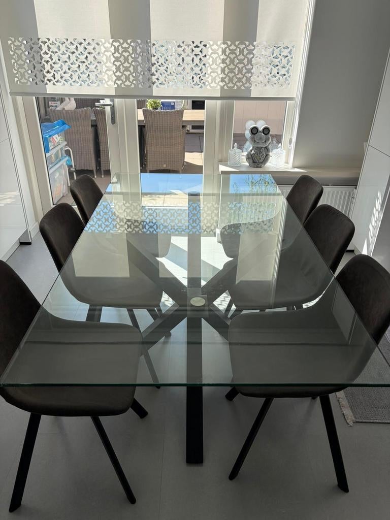 Glazen Eettafel en Salontafel spinnenpoot van goossens, Ophalen, 100 tot 150 cm, Vierkant, 50 tot 100 cm