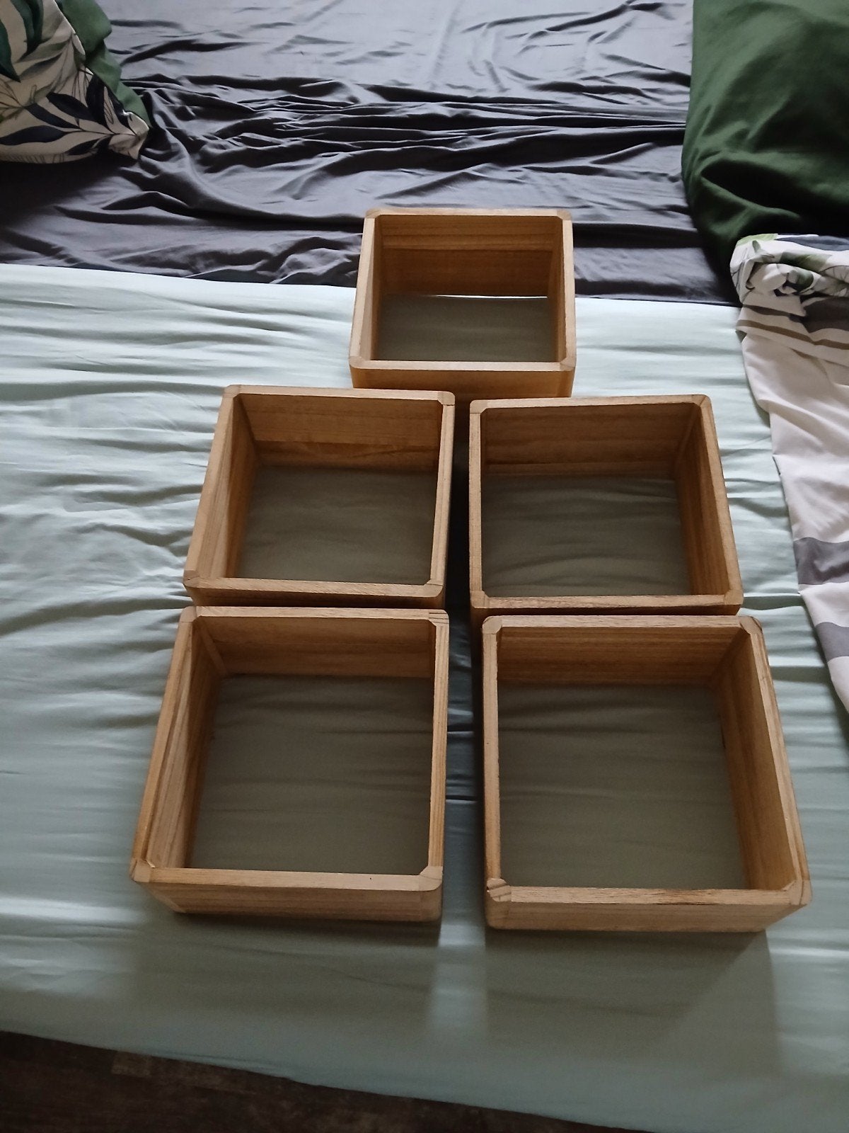 5x Vierkante Houten Wandblokken voor Decoratie, Ophalen, Zo goed als nieuw, Beige, Hout