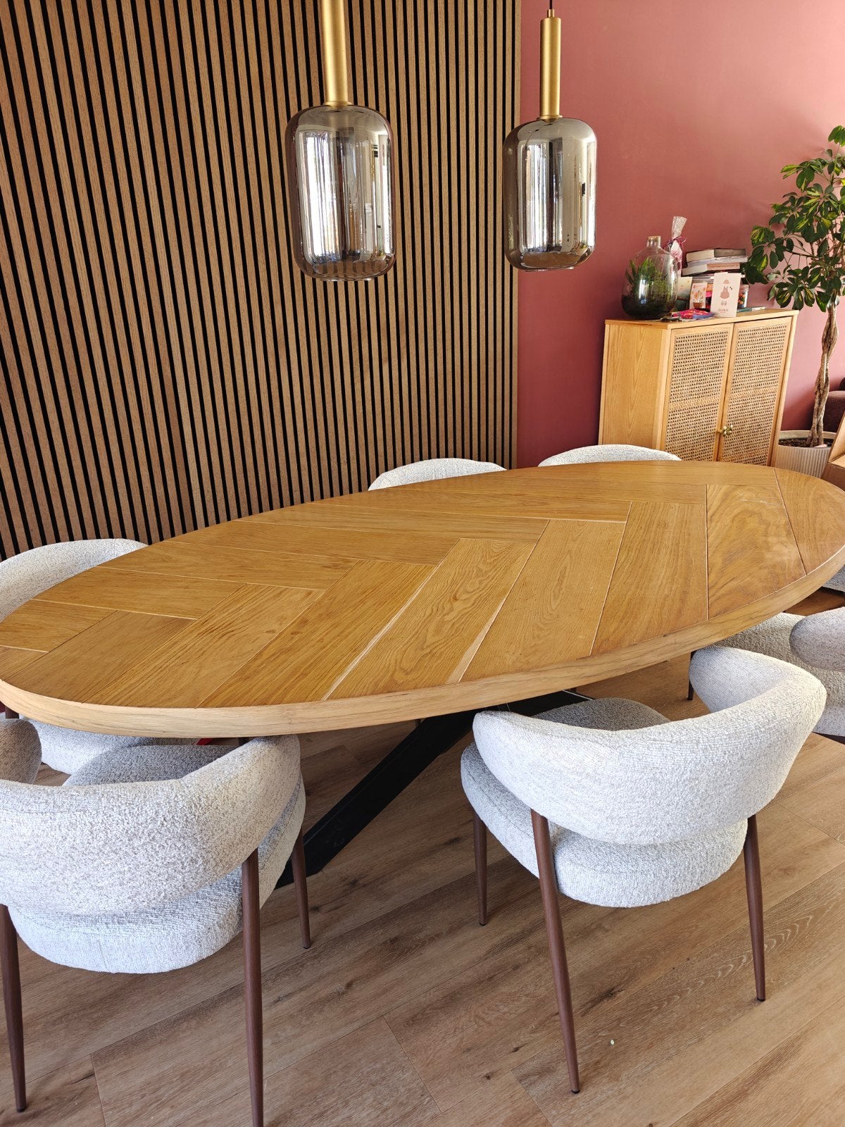 Ovale Eiken Eijerkamp Tafel met Visgraatpatroon, Ophalen, Gebruikt, Ovaal, Eikenhout