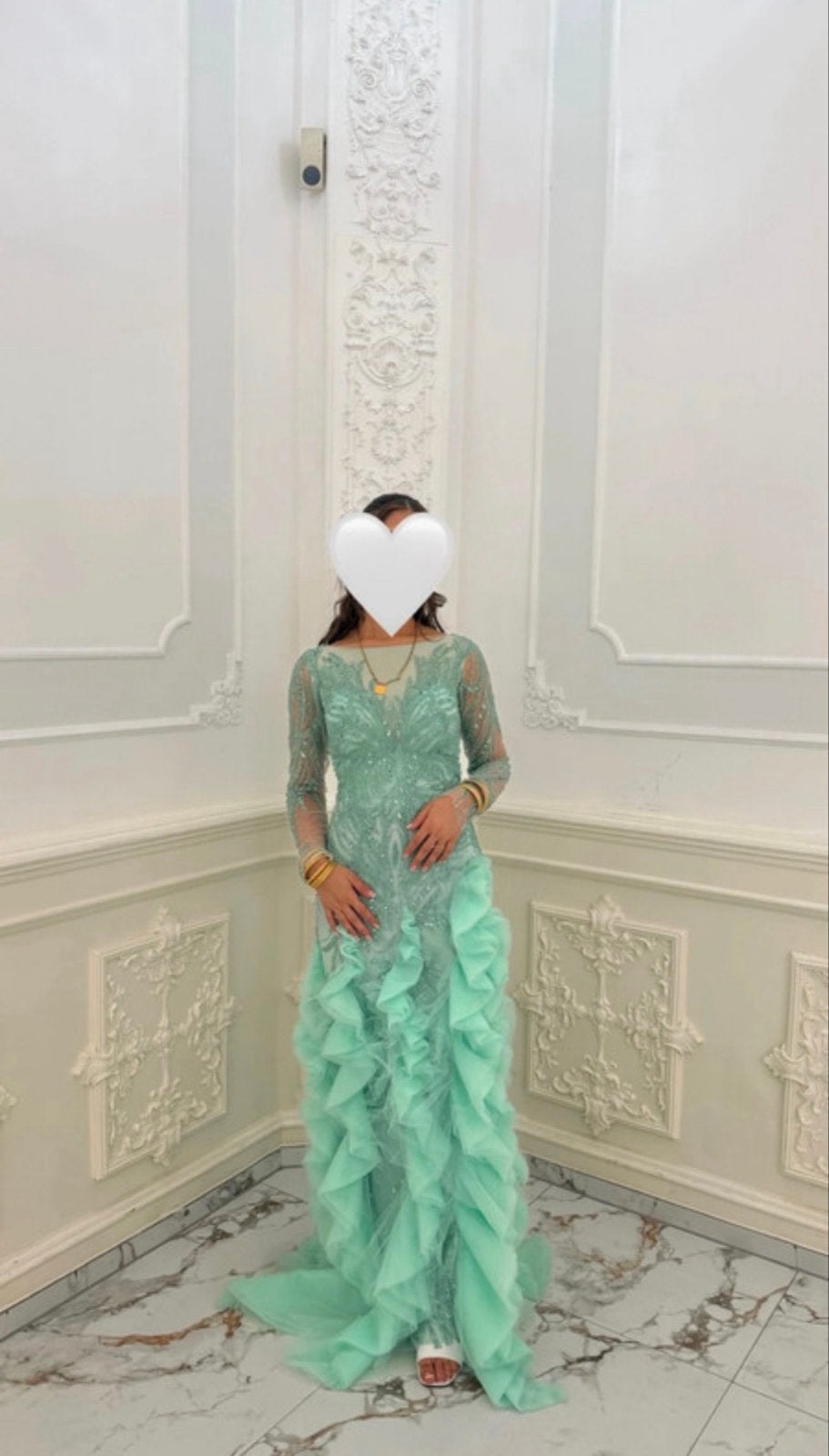 Exclusieve mintgroene galajurk XS met kralen en ruches, Kleding | Dames, Jurken, Nieuw, Ophalen of Verzenden, Maat 34 (XS) of kleiner