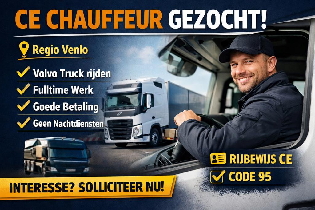 in de regio Venlo zoeken wij een  CE-chauffeur., 33 - 40 uur