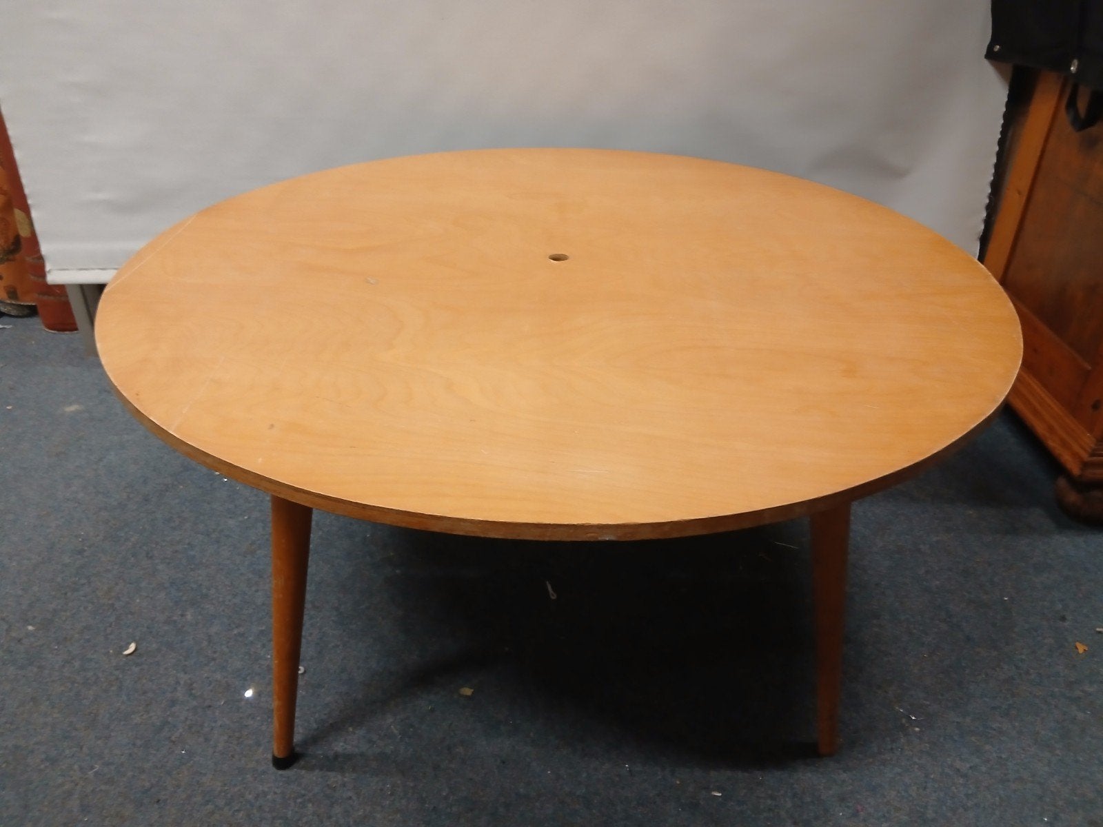 Vintage ronde tafel uit kleuterklas - doorsnede 1.15m, Ophalen, 50 – 75, Gebruikt, Rond