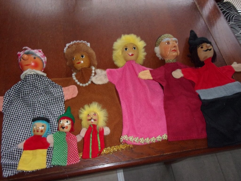 5 Houten POPPENKASTPOPPEN + 3 Houten VINGERPOPJES (A), Ophalen of Verzenden, Gebruikt, Babypop