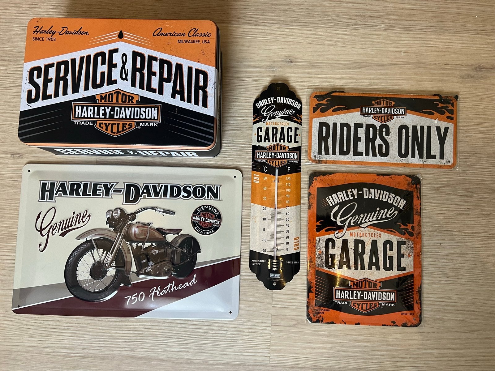 Harley-Davidson Decoratie Set: Platen, Thermometer & Blik, Ophalen of Verzenden, Nieuw, Motoren