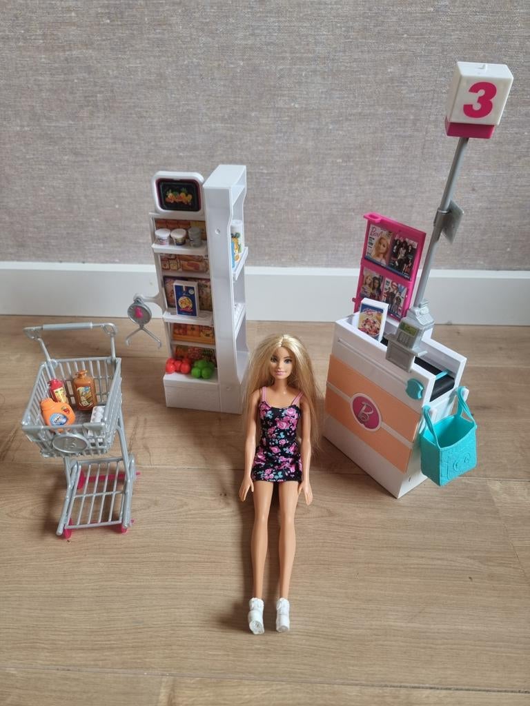 Barbie Supermarkt Speelset met Barbiepop en Accessoires, Ophalen, Gebruikt, Meisje