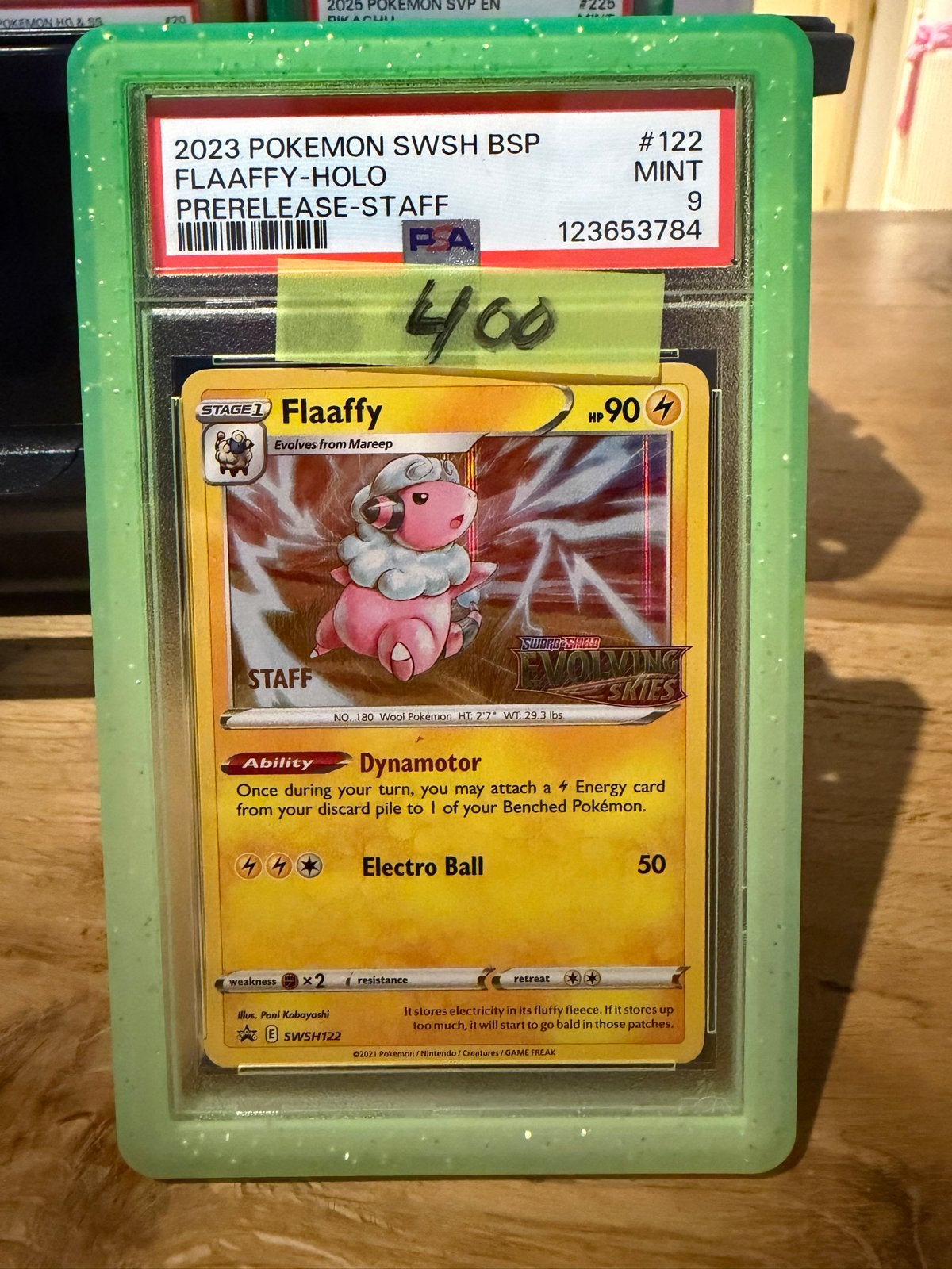 Pokémon Flaaffy Holo Prerelease-Staff PSA 9 Mint, Ophalen of Verzenden, Zo goed als nieuw, Losse kaart