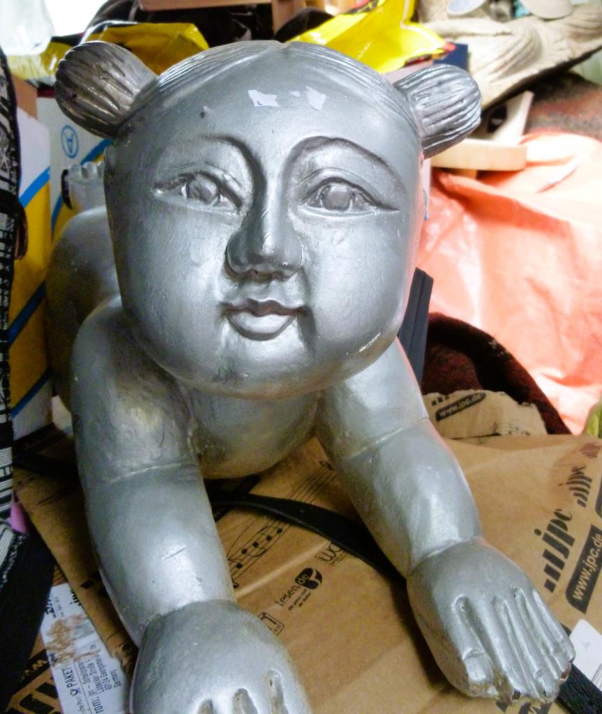 Mollige Chinese houten baby god hardhout, zilver, Antiek en Kunst, Ophalen of Verzenden