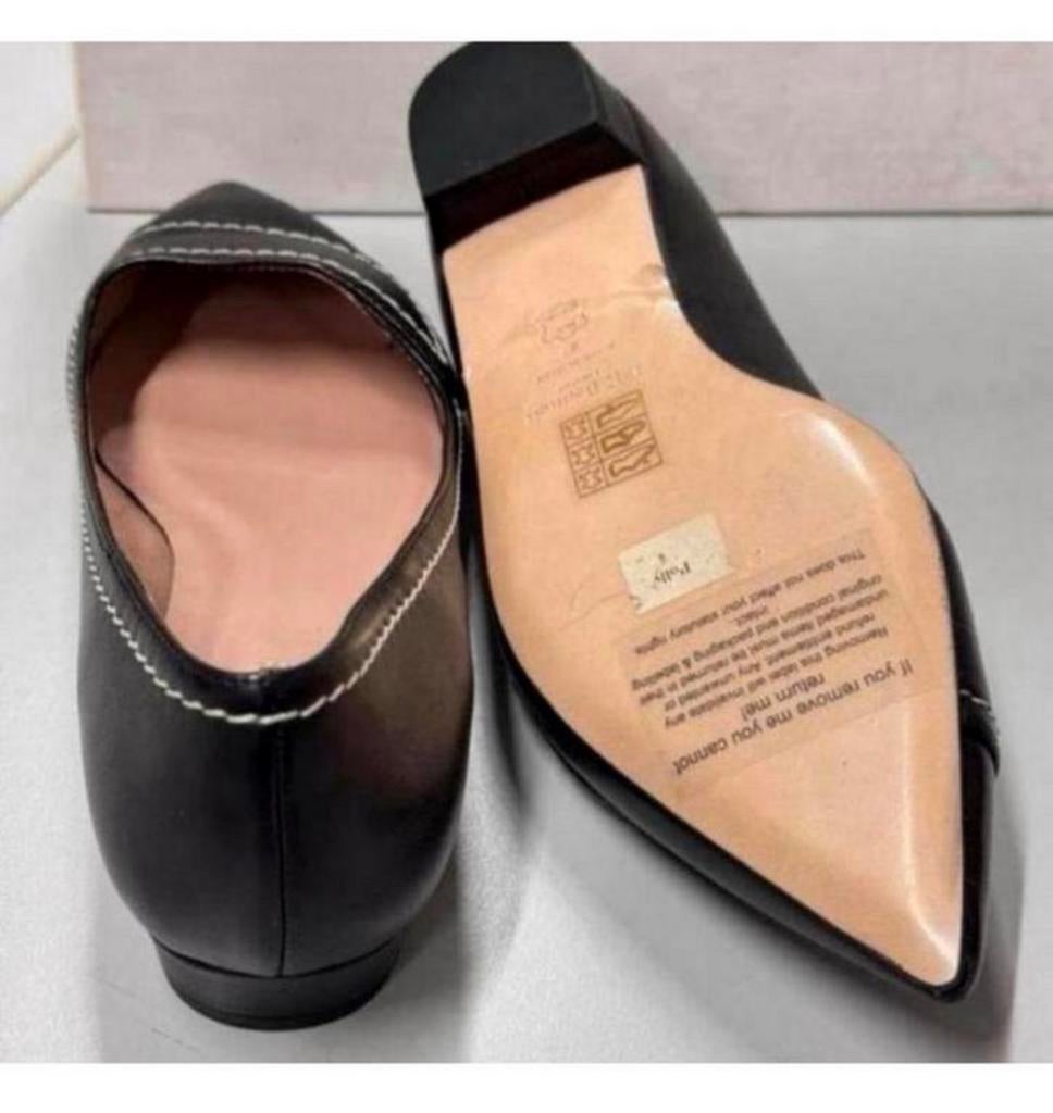 LK Bennett Polly Leather Contrast Stitch Flats schoen hak 37, Schoenen met lage hakken, Zwart, Nieuw, Ophalen of Verzenden