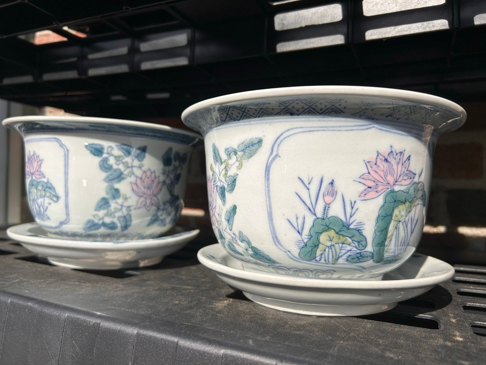 Decoratieve buitenpotten met schotel, Ophalen, Gebruikt, ., Rond