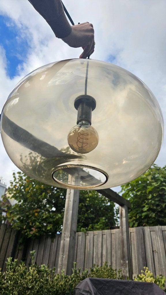 Retro hanglamp met rookglas, Ophalen, Zo goed als nieuw, Glas