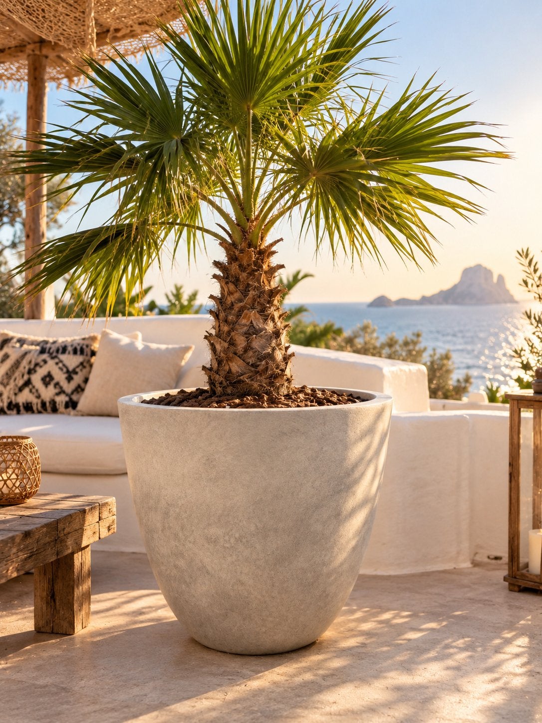 Creme bloempot - ibiza style - geschikt voor palm, Ophalen, Steen, Minder dan 60 cm, Rond