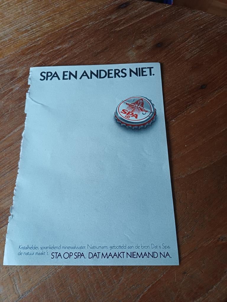 Advertentie van Spa mineraalwater 1985, Ophalen of Verzenden, Zo goed als nieuw, Overige typen