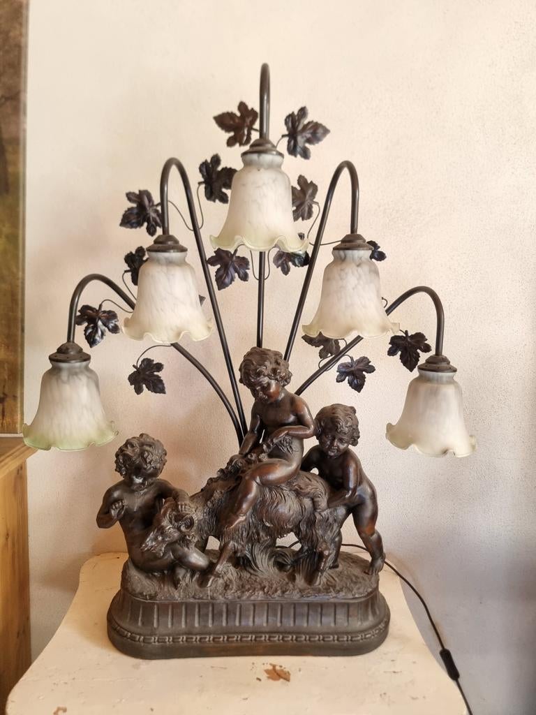 Zware lamp met Cipriani putti kinderen met ram schapenweide, Antiek en Kunst, Curiosa en Brocante, Ophalen