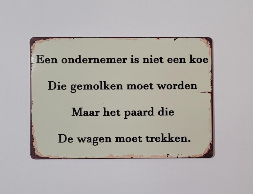 Ondernemer niet een koe reclamebord van metaal wandbord deco, Info@deconoord.nl, Deco Noord, Nieuw, Ophalen of Verzenden
