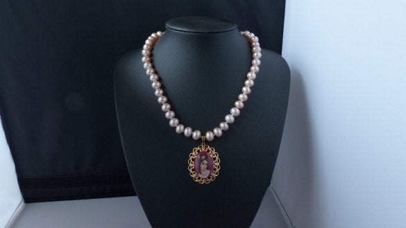 Zoetwaterparel ketting/oorhanger-set, Ophalen of Verzenden, Overige materialen, Overige typen, Met edelsteen