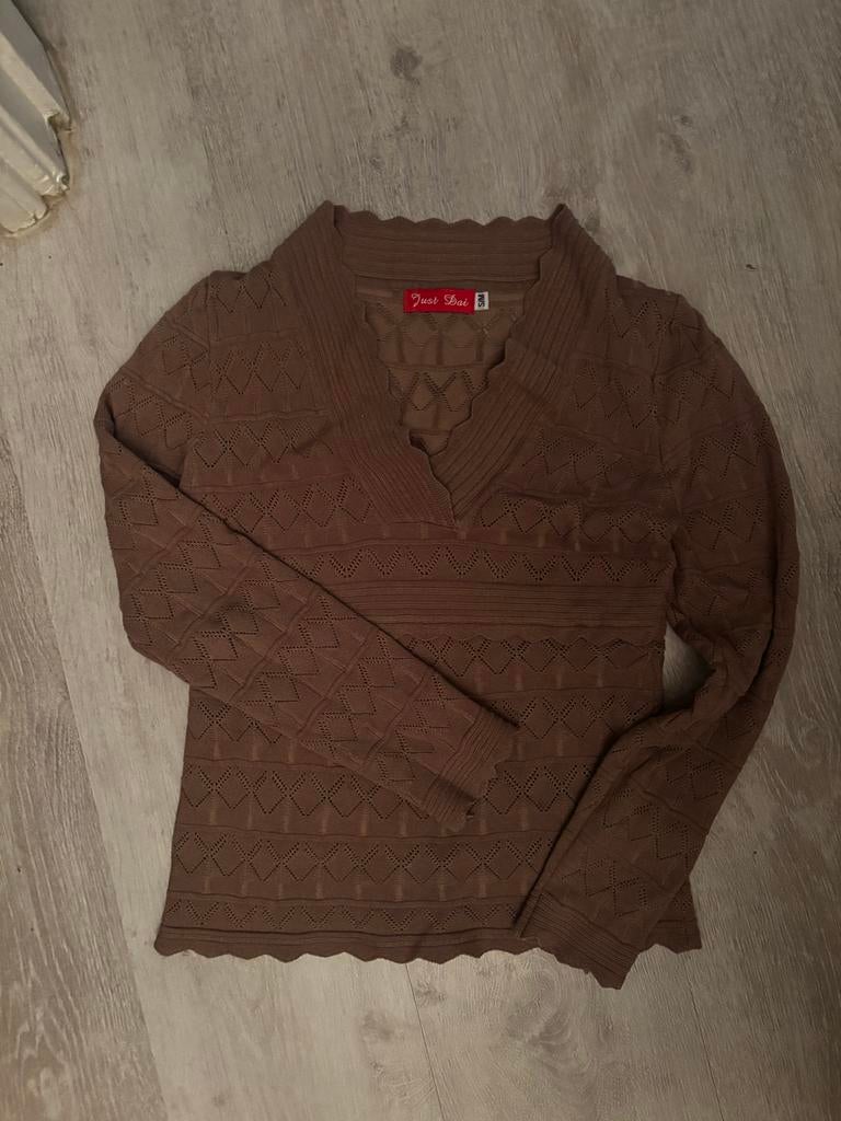 Kleur taupe open gewerkte trui Just Dai, Ophalen of Verzenden, Nieuw, Maat 36 (S), Bruin