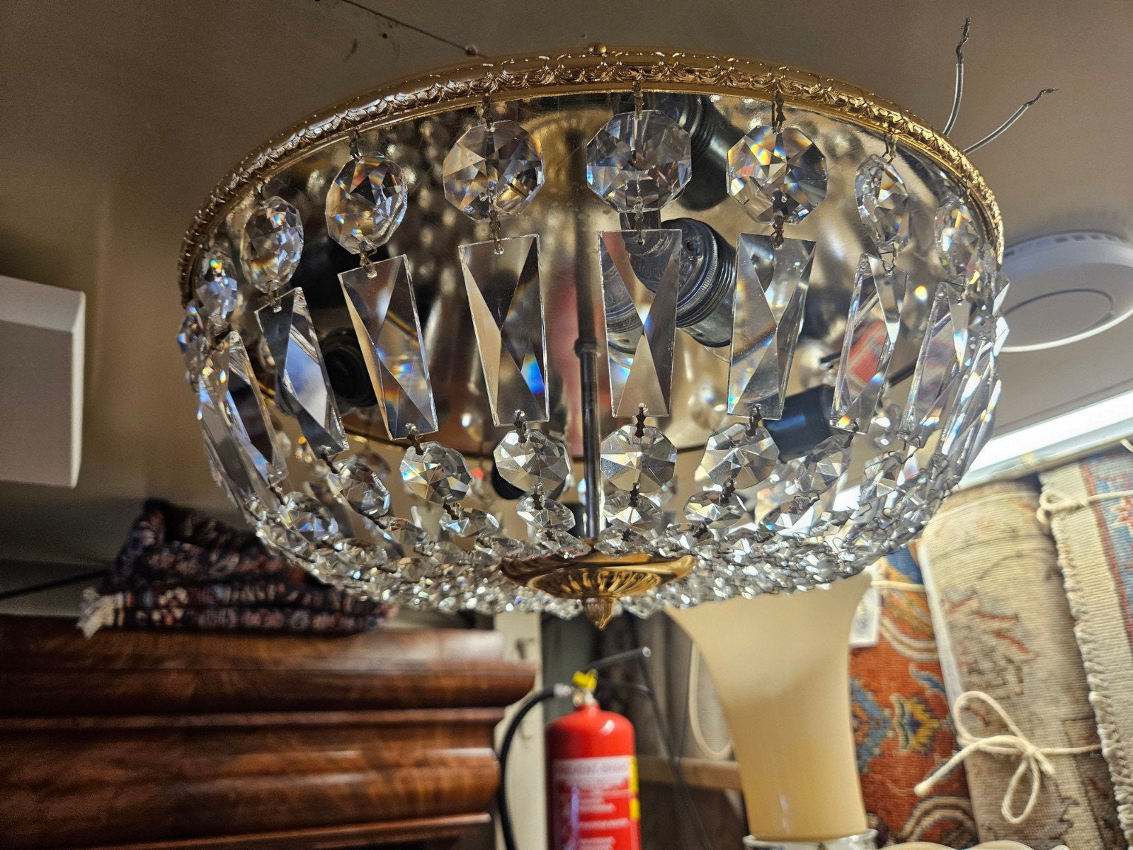 Antieke kristallen plafonnière, Antiek en Kunst, Antiek | Lampen, Ophalen of Verzenden