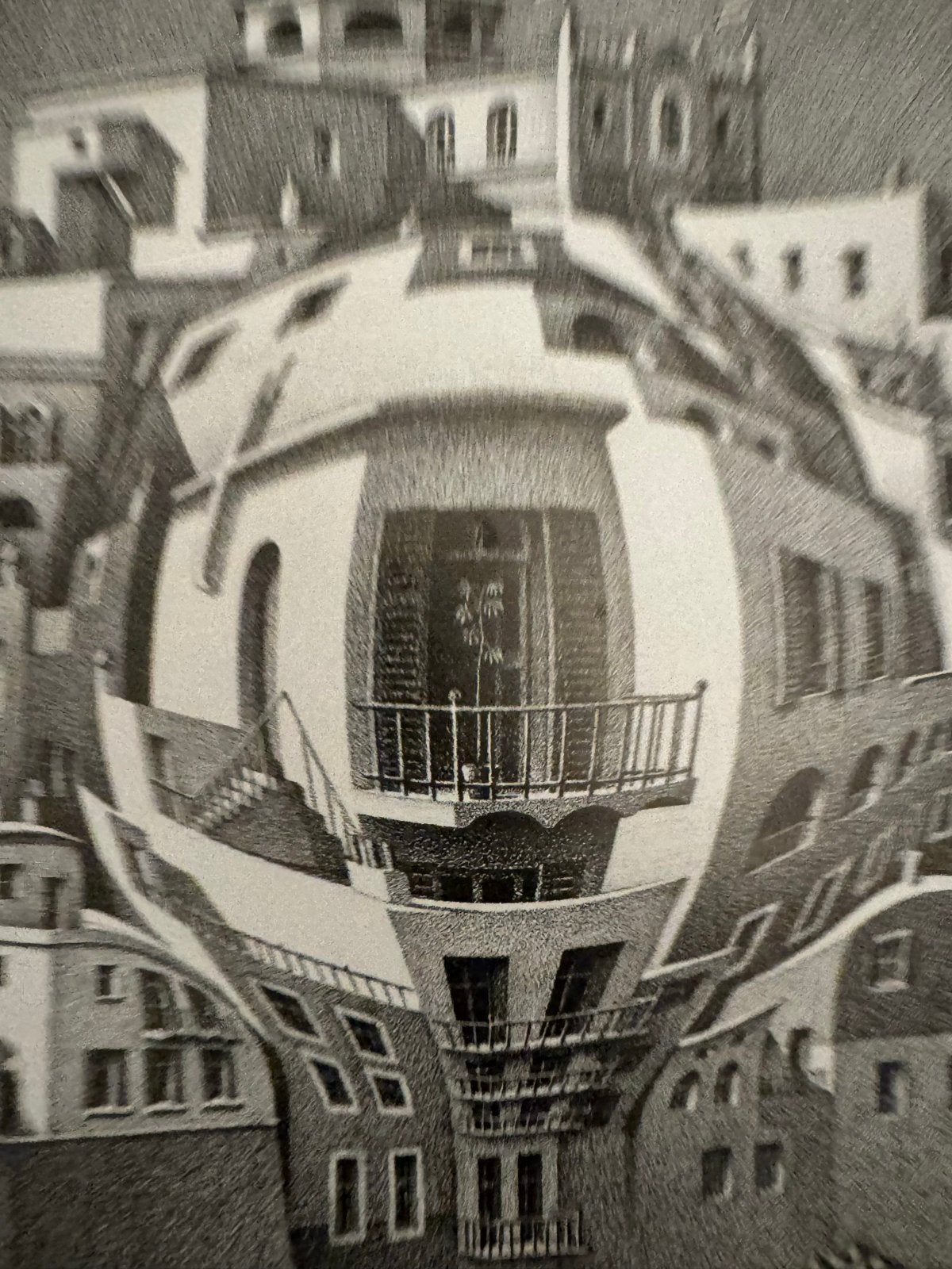 M.C. Escher 'Balcony' print - Optische illusie kunst, Rechthoekig Staand, Deurposter of groter, Nieuw, Ophalen of Verzenden