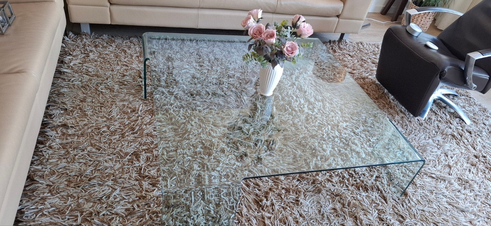 Glazen design salontafel - Modern en stijlvol, Huis en Inrichting, Tafels | Salontafels, Gebruikt, 50 tot 100 cm, Glas, Modern