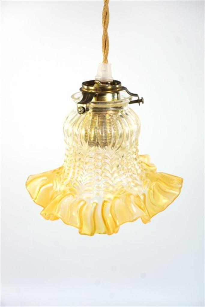Vintage glazen lampenkap geel, Huis en Inrichting, Lampen | Lampenkappen, Zo goed als nieuw, Minder dan 25 cm, Rond, Overige kleuren