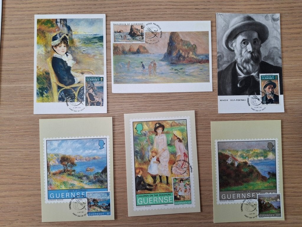 postzegel schilderijen engeland - guernsey auguste renoir, Verzenden, Overige thema's