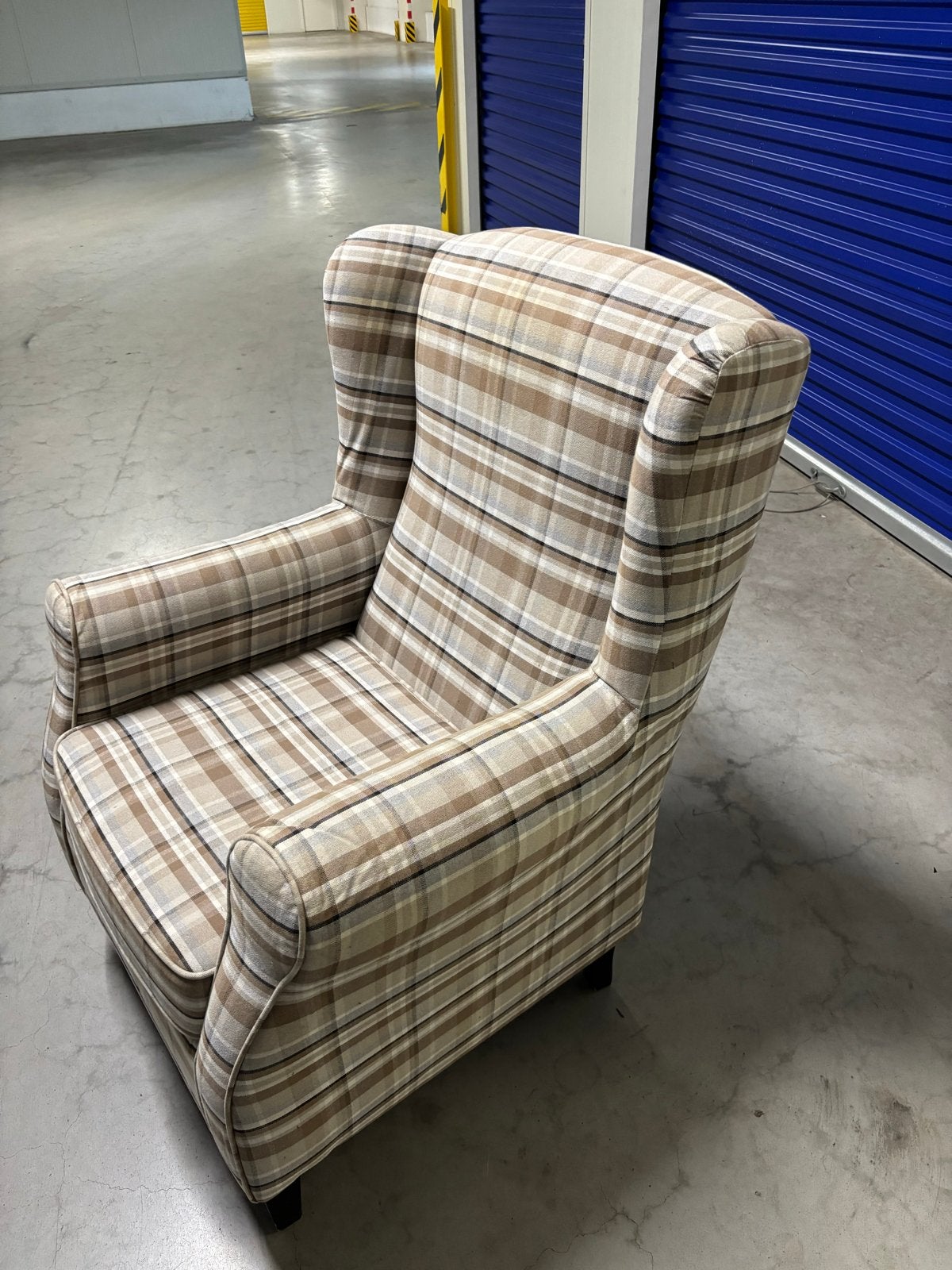 Comfortabele geruite fauteuil, Huis en Inrichting, Fauteuils, Gebruikt, 75 tot 100 cm, Ophalen of Verzenden, Stof