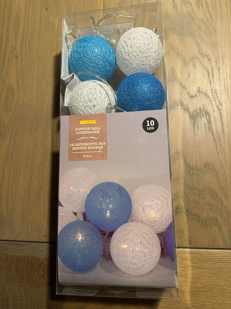 Xenos Lichtsnoer Cotton Ball - Blauw/Wit - 10 LED, Huis en Inrichting, Lampen | Overige, Ophalen of Verzenden, Nieuw